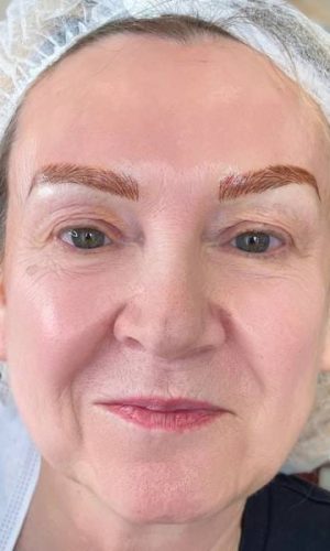 Natural-looking eyebrow microblading results for mature skin full face